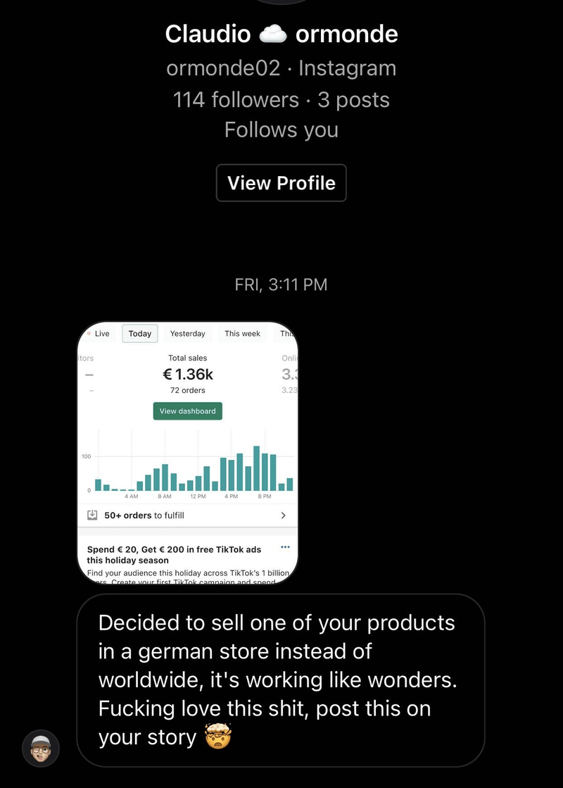 Claudio ormonde — €1.36k, 72 orders