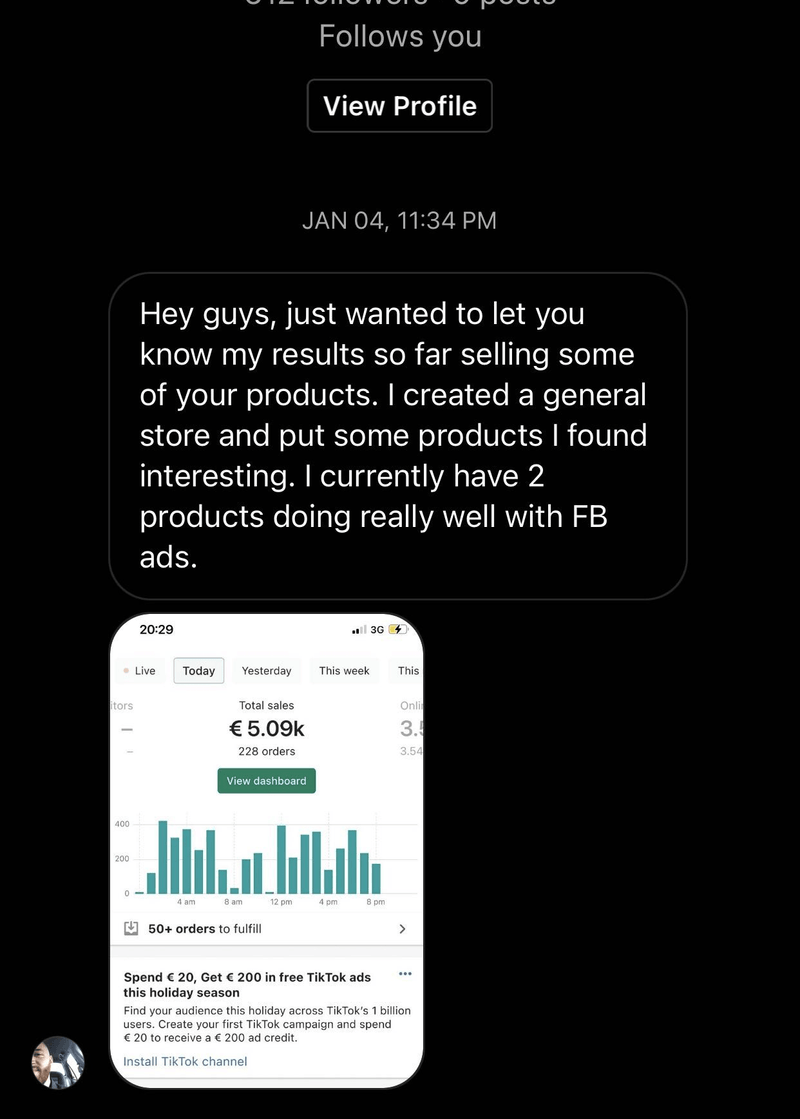 Testimonial — €5.09k, 228 orders